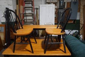 lot 9 image: Dining Table Two Chairs & a Bench, Black Medium Dark Wood Finish
