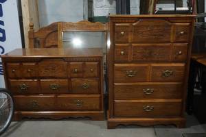 lot 12 image: Florida Furniture Companies Dressers, Headboard, Mirror, & Queen Size Bed Frame