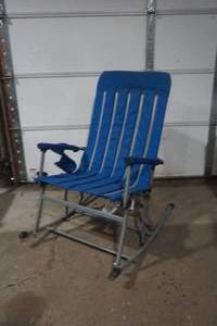 lot 25 image: Blue Foldable Outdoor Rocking Chair with cup holder