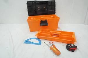 lot 160 image: Orange Tool Box includes some tools