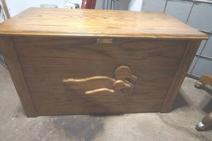 lot 230 image: Wooden Chest With Ducks on the front