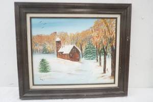 lot 232 image: Signed Oil Painting, Barn in The Winter