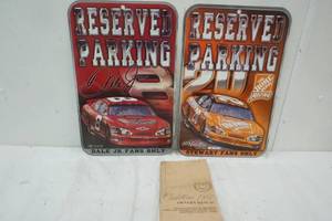 lot 314 image: Plastic Reserved Parking Sign with Race Cars