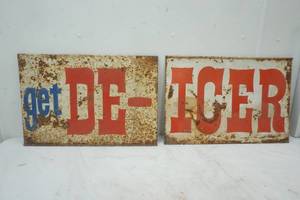 lot 328 image: 2 Double Sided Metal Signs  Get DE-ICER