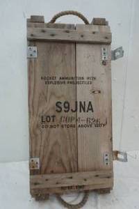 lot 330 image: Vintage Rocket Ammunition With Explosive Projectiles Wood Box