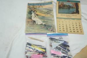 lot 335 image: Advertising Pens, Pencils, 948 Calander and In the Hills of Old Kentucky Piano Music,