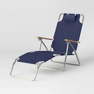 lot 2 image: Aluminum Beach Lounger with Wood Arms - Navy - Threshold