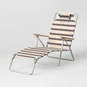 lot 4 image: Striped Aluminum Beach Lounger with Wood Arms - Threshold