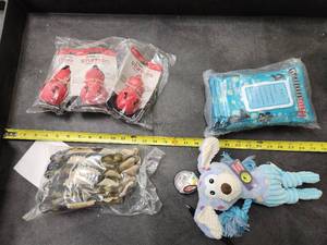 lot 232 image: Steel Dog Dog Toys - Stuffless Yellow Perch 6-pack, Spiked Bouncer 3-pack, Wet Wipes 3-pack, Polka Dot Puppy