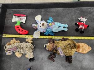lot 164 image: Lot of (5) Steel Dog Assorted Dog Toys - Beaver, Sloth, Cow, Puppy, Chili Pepper Slow Treater