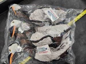 lot 183 image: Lot of (1) Steel Dog Bottle Bird Crane Dog Toys 3-pack