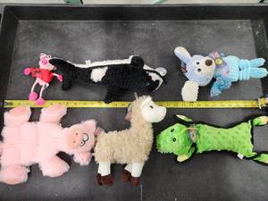 lot 148 image: Lot of (6) Steel Dog Assorted Dog Toys - Pig, Llama, Gator, Bear, Killer Whale, Pig
