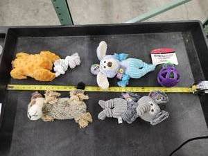 lot 153 image: Lot of (5) Steel Dog Assorted Dog Toys - Turkey, Sloth, Elephant, Puppy, Eggplant Slow Treater