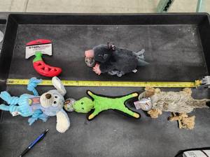 lot 162 image: Lot of (5) Steel Dog Assorted Dog Toys - Puppy, Sloth, Gator, Mole, Chili Pepper Slow Treater