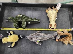 lot 141 image: Lot of (5) Steel Dog Assorted Dog Toys - Shark, Horse, Dinosaur, Critter, Finch
