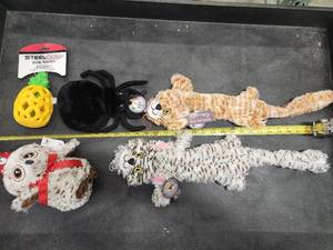lot 108 image: Lot of (5) Steel Dog Assorted Dog Toys - Cats, Spider, Owl, Pineapple Slow Treater