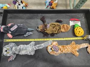 lot 109 image: Lot of (5) Steel Dog Assorted Dog Toys - Cats, Mole, Beaver, Pineapple Slow Treater