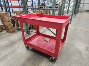 lot 15 image: Uline Plastic Rolling Utility Cart 2-shelf