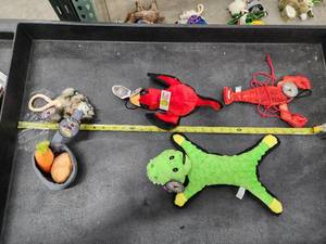 lot 87 image: Lot of (5) Steel Dog Assorted Dog Toys - Cardinal, Lobster, Critter, Gator, Carrot & Potatoes