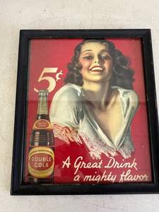 lot 1 image: Vintage Double Cola Framed Sign 15 x 18