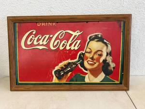 lot 2 image: 1940s Coca-Cola Masonite Sign 19 x 30