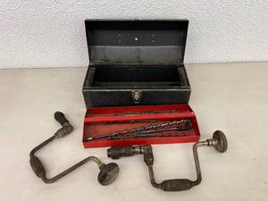 lot 171 image: Vintage Drills, Drill Bits & Tool Box