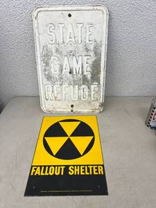 lot 19 image: State Game Refuge & Fallout Shelter Metal Signs