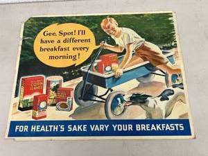 lot 249 image: Rare Vintage Red & White Breakfast Cardboard Advertising