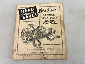 lot 258 image: John Deere No 999L Corn Planter Directions