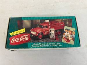 lot 312 image: Coca-Cola Stake Truck with Vending Machines & Dolly Cart