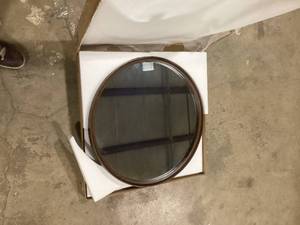 Medium Round Rustic Brown Contemporary Frame Mirror (26 in. H x 26 in. W)  Customer Returns See Pictures