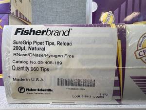 lot 31 image: 6 Boxes of 960 - Fisherbrand SureGrip Pipet Tips, Reload 200uL, Natural