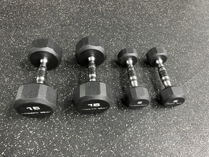 lot 97 image: (4) Fitness Gear Dumbbells 2-15 LB and 2-5 LB