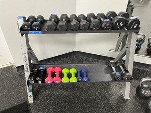 lot 78 image: Body-Solid Dumbbell Storage Rack. Measures 44 W X 24 D X 32 H. NOTE Dumbbells not included.