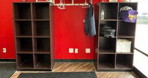 lot 118 image: (2) 8-hole cubby storage units. Contents not included. Measures 32.25 W X 15.75 D X 62.25 H