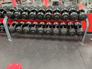 lot 67 image: Dumbbell Storage Rack. Dumbbells not included. Measures 89 W X 24 D X 30 H.