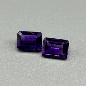 lot 20 image: 3.30 Carat Amethyst Faceted Rectangular Emerald Cut - Set of 2 Loose Stones
