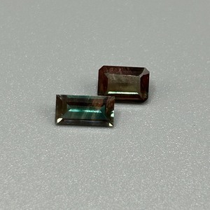 lot 51 image: 1.42 Carat Parti-Color Tourmaline Faceted Rectangular Emerald Cut - Various Size Set of 2 Loose Stones