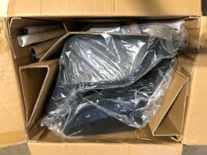 lot 9 image: Elevens Boston Black Faux Leather Upholstered Side Chair with Arms (Set of 2)  Customer Returns See Pictures