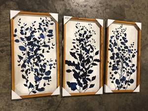 lot 10 image: Blue Branches 3-Piece Wood Framed Canvas Botanical Art Print 30 in. x 48 in. Customer Returns See Pictures