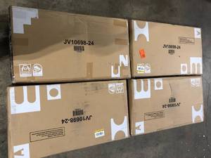 lot 27 image: Lot of 4 Gymax Swivel Bar Stool 38 in. High Back Wood Counter Height Leather Padded Dining Kitchen Chair (Set of 4)  Customer Returns See Pictures