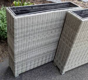 Three Grey Wicker Outdoor Planter Boxes