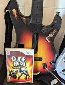 Wii Game Console, Games and Guitar Hero Accessories