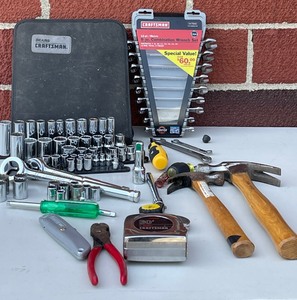 lot 11 image: Lot of Hand Tools, Craftsman Socket Set and Wrenches, Hammers