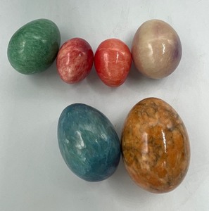 lot 15 image: Lot of 6 Vintage Stone Marble Eggs