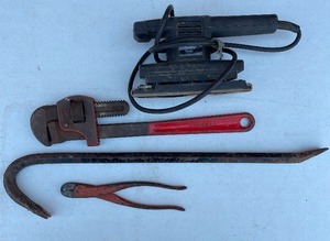 lot 69 image: Pipe Wrench, Pry Bar and Sander
