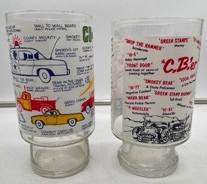 lot 109 image: Vintage CBers Trucker 32 oz Glass Tumblers CB Radio Slang Jargon