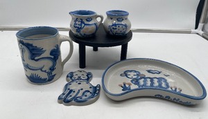 lot 112 image: M.A. Hadley Horse Mug, Sheep Plate, CowPig Cream and Sugar Pottery