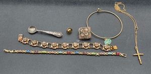 lot 157 image: Vintage Sterling Mini Spoon Brooch, Black Hills Gold Cross