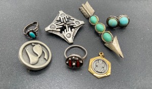 lot 158 image: Tenn Pewter Fish Pin, Sterling Ring